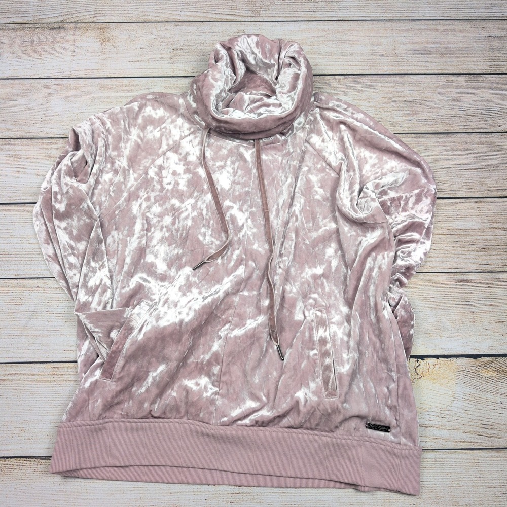 Betsey Johnson Performance Pullover Hoodie pink Velvet Cowl slouch Neck XL